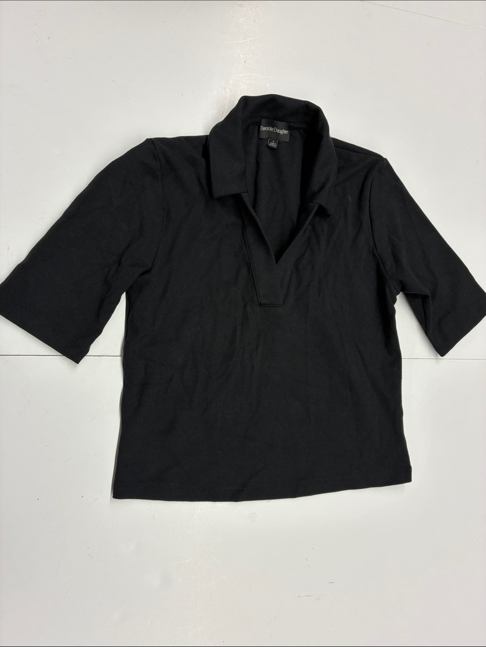 NEW Favorite Daughter Black Short Sleeve Polo V-Neck Top Size Small